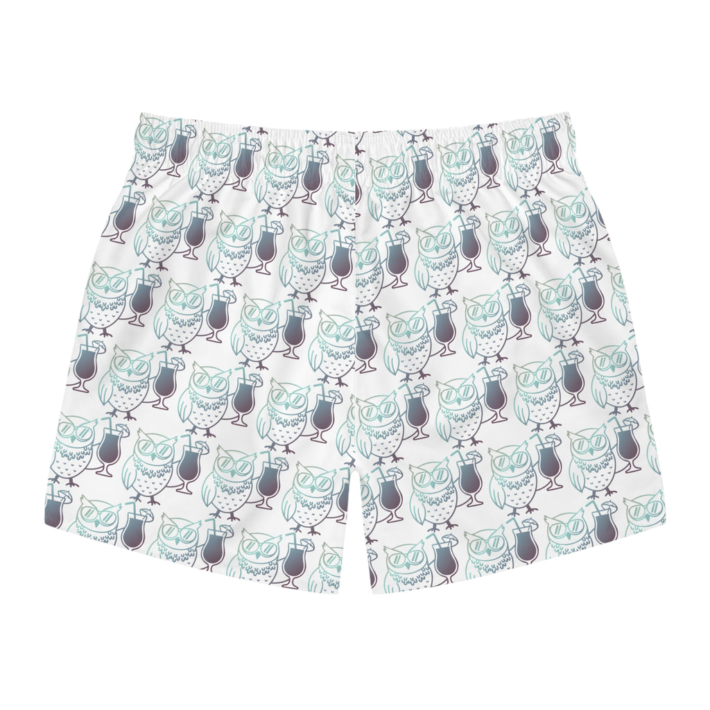 Owl Beach Trunks — Fall 25 White All-Over Print Beach Shorts