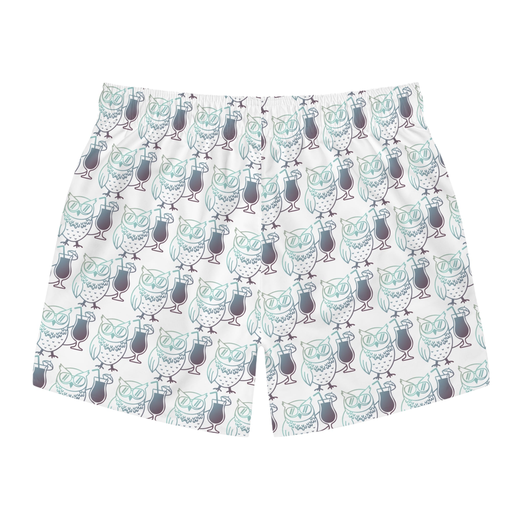 Owl Beach Trunks — Fall 25 White All-Over Print Beach Shorts