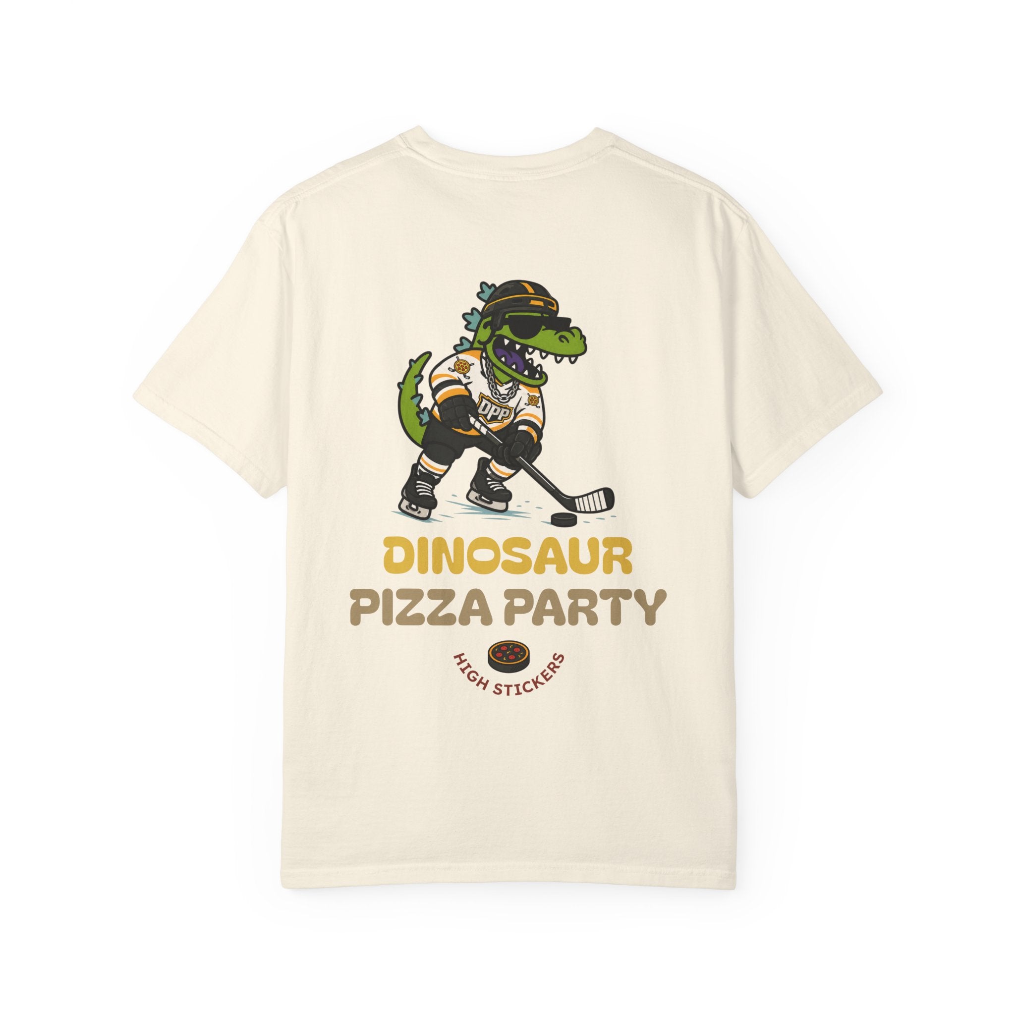 Dinosaur Pizza Party High Stickers Shirt