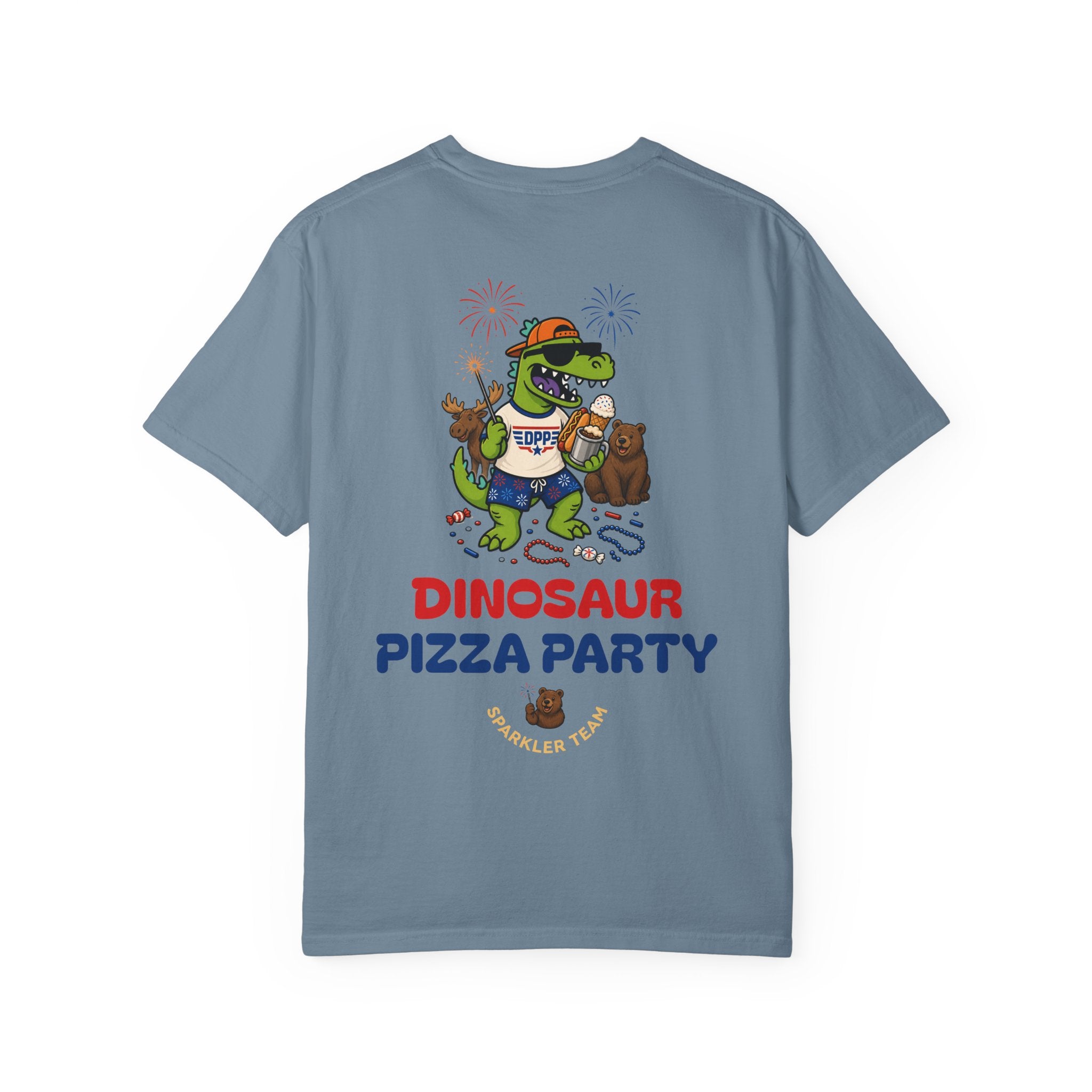 Dinosaur Pizza Party Sparkler Team Shirt