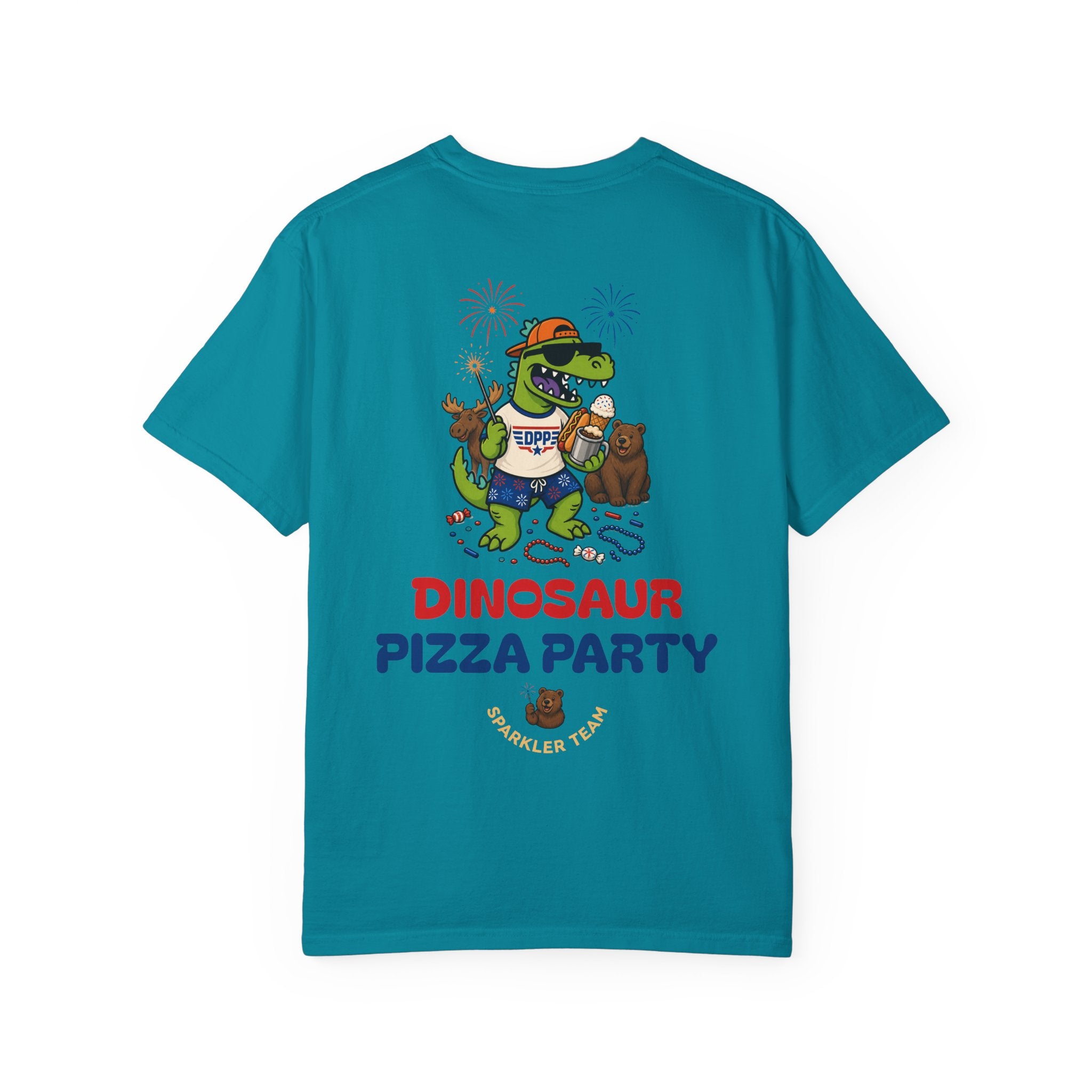 Dinosaur Pizza Party Sparkler Team Shirt