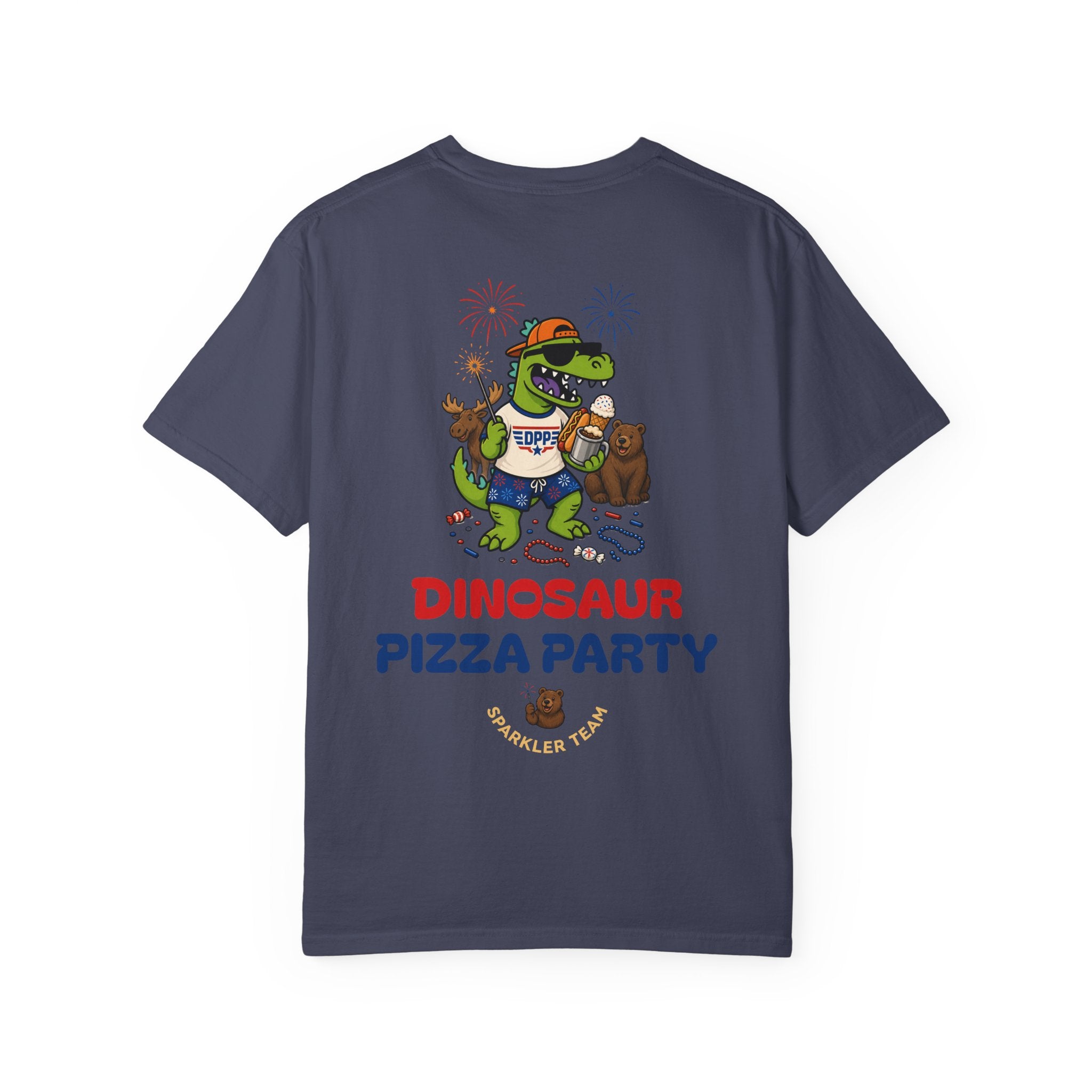 Dinosaur Pizza Party Sparkler Team Shirt